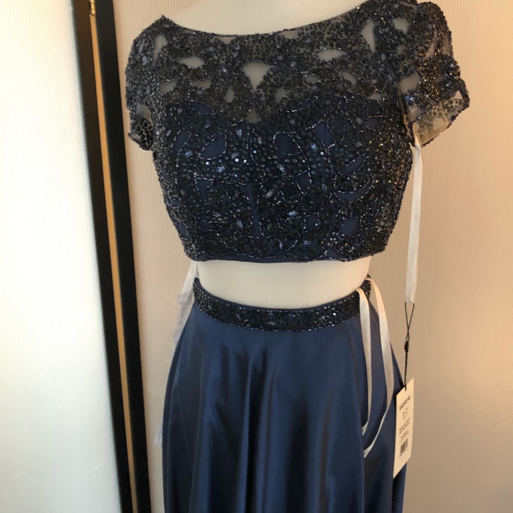 Sherri Hill New Prom dress two piece navy blue 0 - Picture 4 of 9